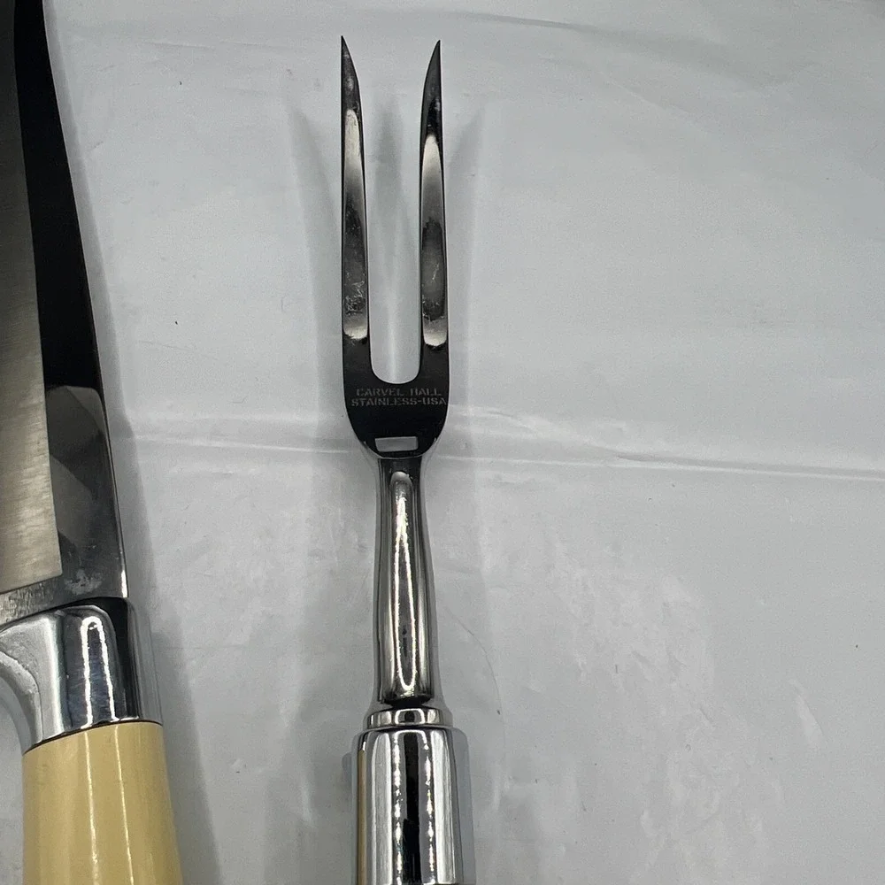 Carvel Hall 2 Piece Carving Set Knife & Meat Fork Cream Handle Stainless USA